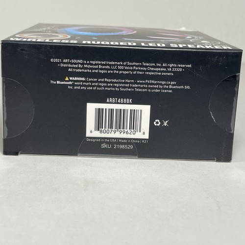 Art + Sound Bluetooth IPX4 Splash-Proof Wireless Rugged LED Speaker (NEW IN BOX) - Picture 5 of 5