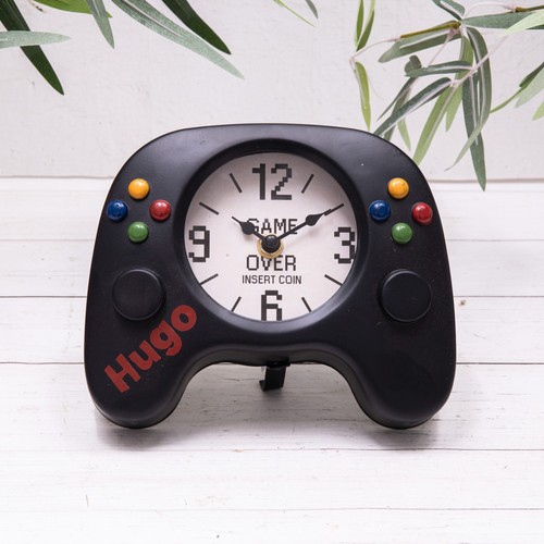 Personalised Gaming Controller Clock Black Metal Wall or Desk Novelty Boys Gift - Picture 2 of 6