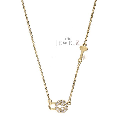 14K Gold 0,11 ct VS/F-G Diamant Schloss-Herz Schlüssel Anhänger Halskette-The Jewelz - Bild 1 von 4