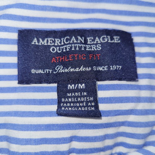 American Eagle Outfitter Shirt Mens M Blue Striped Athletic Fit Pocket Logo - Picture 7 of 13