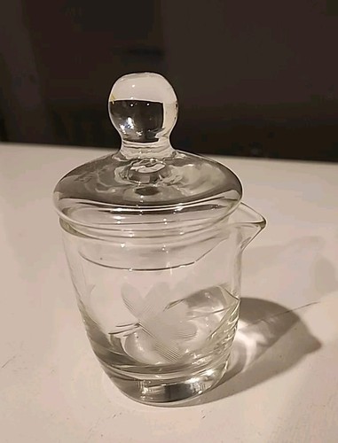 Bohemian Czech Glass Condiment Jar w Lid Clear Wheel Cut Flowers - Picture 2 of 9