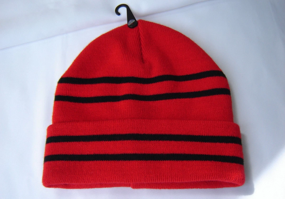 Topman Beanie Hat Red with Black stripes Winter Festival Holiday