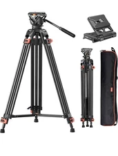 Heavy Duty Tripod Professional Video Tripod Aluminium 72inch with 360 Degree Flu