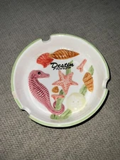 Destin Florida Ashtray Seahorse Starfish 5 Inch See Pics Vintage Kitsch Ceramic