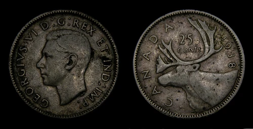 1938 Canada 25 Twenty-Five Cent Piece King George VI F-15