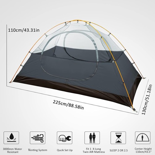 Weather-Resistant 2-Person Tent with D-Shaped Doors for Outdoor Adventures - Picture 4 of 9