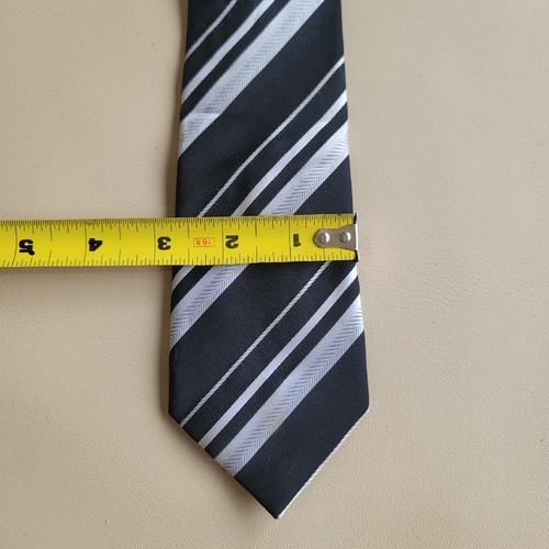 Adolfo Tie Mens Black White Striped 100% Silk Classic 3" - Picture 6 of 7
