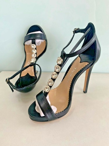 NEU DER VERKÄUFER Damengröße 5 schwarz Leder T-Riemen Party Sandale Pumps Schuh ITALIEN - Bild 3 von 8