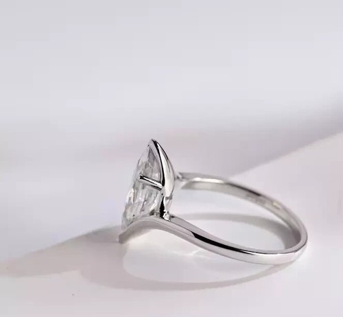 14x7mm Marquise Lab Created Diamond Bypass Engagement Ring 14K White Gold Plated - Picture 5 of 15