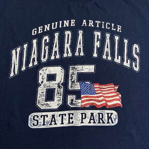 Adult Medium Niagara Falls State Park American Flag T-Shirt USA Navy Blue Shirt - Picture 2 of 5