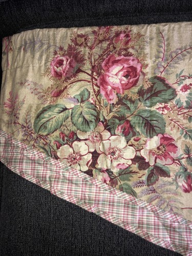 Waverly Northampton Floral Double Ascot Valance Pink Green Plaid Tan w/Tassel - Picture 5 of 8