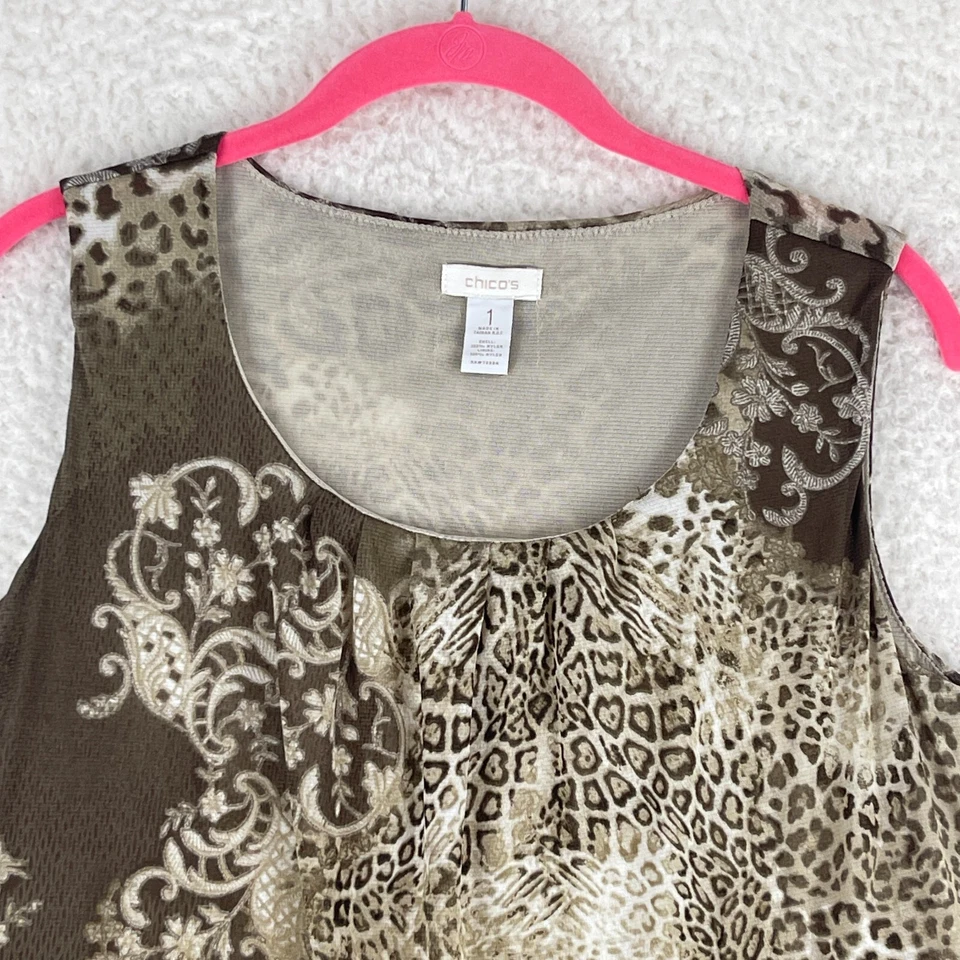 Camiseta sin mangas Chico's para mujer mediana marrón animal estampado cachemira pulóver de colección informal Foto 3 de 4