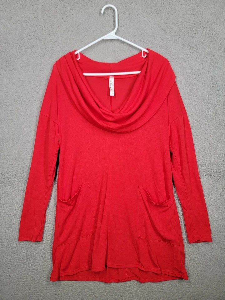Vestido Rojo Cuello Capucha Pequeño Tejido Ligero Relajado Suéter Vestido Túnica Foto 4 de 4