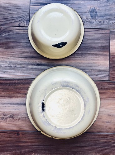 2 Pale Yellow Enamelware Bowls Black Rim - Picture 4 of 4