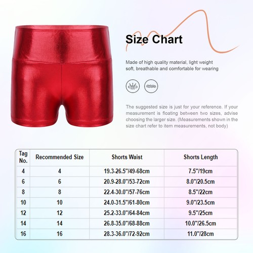 Kids Girls Bottoms Workout Boyshort Shiny Dance Shorts Elastics Waistband Gym - Picture 47 of 78