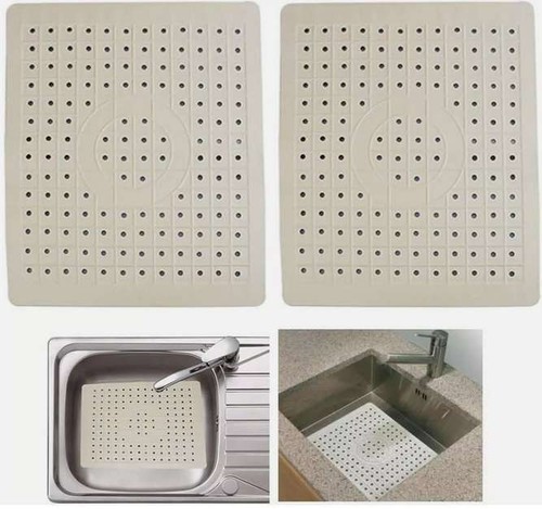 1-2Pcs 12x10in Kitchen Sink Mat Non-Slip Rubber Drain Pad Protector Food Drainer - Bild 1 von 16