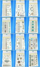 6 sheets mandala Egyptian feather metallic gold silver flash tattoos hipster