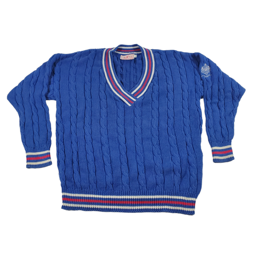 Vintage 80er Aurea Zopfmuster Cricket Pullover Damen L V-Ausschnitt blau Eldorado Reno NV - Bild 2 von 5