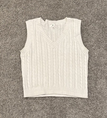 BP Damen Pullover Small weiß ärmellos V-Ausschnitt Zopfmuster Pullover Weste - Bild 2 von 3