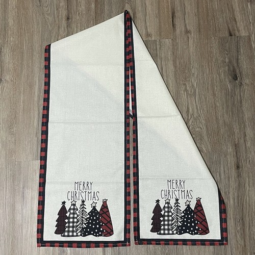 Unbranded Merry Christmas Tree Table Runners Buffalo Check Standard Size 70x13" - Picture 5 of 9