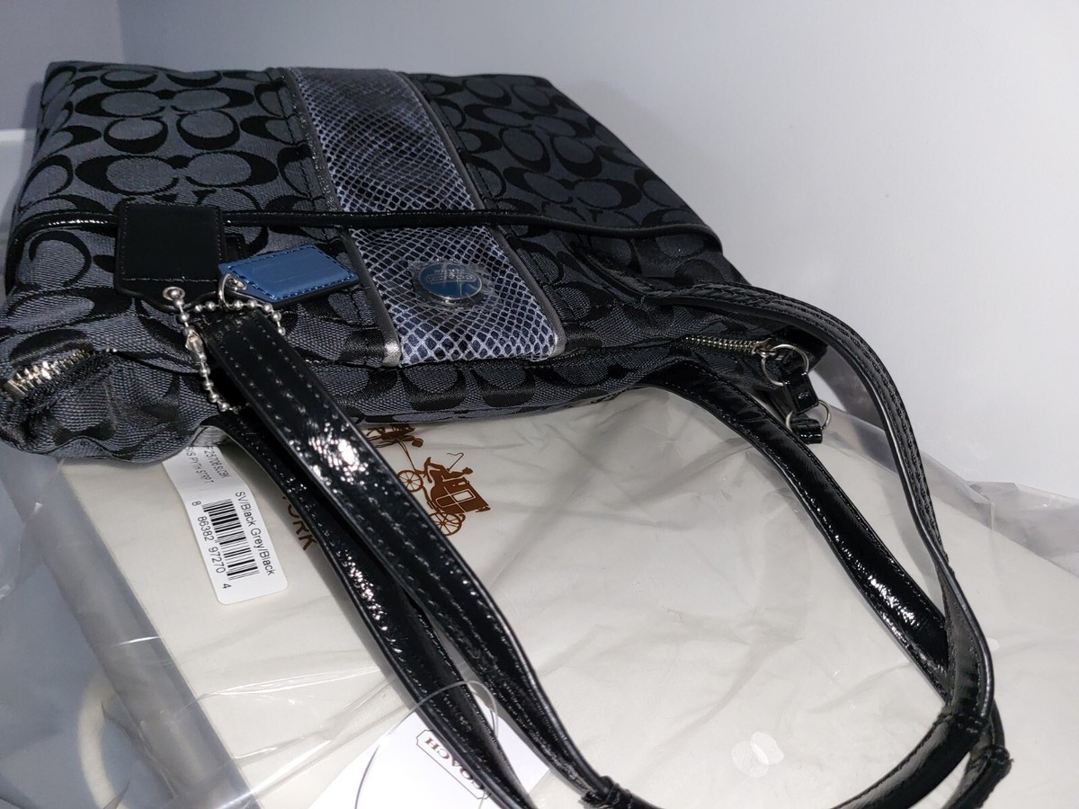 Coach F25706 Stripe Embossed Python Canvas/Patent Leather Tote
