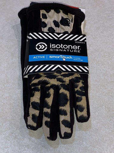 Isotoner Signature Women’s Gloves Smart Touch Leopard Black M/L New - Picture 2 of 5