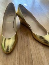 Christian Louboutin Leather Wedge Pumps Metallic Golden Gold Heels