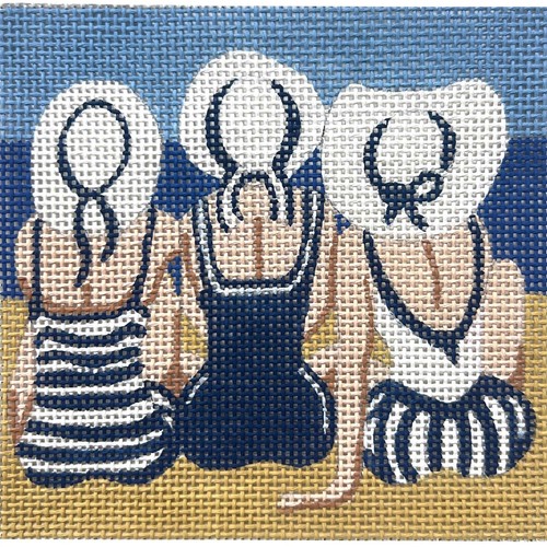 Needlepoint Handpainted Alice Peterson Three Ladies on Beach 5x5 - Picture 3 of 4
