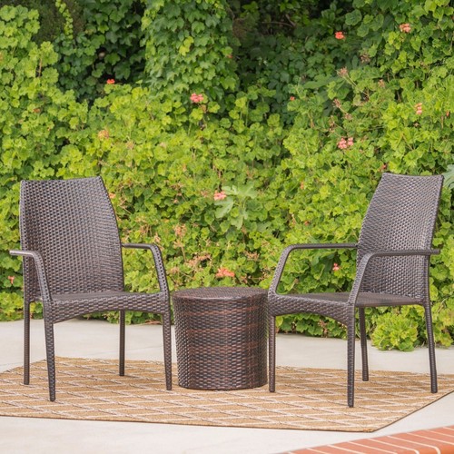 Dawson Outdoor 3 Piece Multi-brown Wicker Stacking Chair Chat Set - Picture 3 of 13