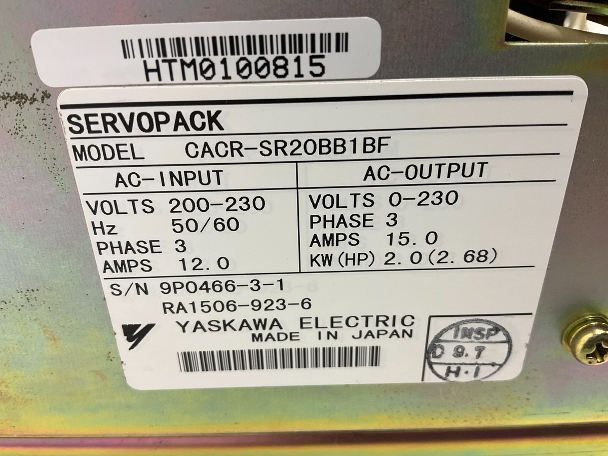 Yaskawa CACR-SR 20BB1BF Servopack Servo Controller 230 VAC 3 Yaskawa CACR-SR 20BB1BF Servopack Servo Controller 230 VAC 3