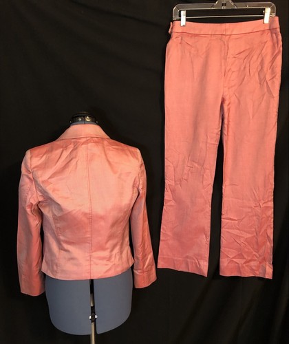 VALENTINO 3Pc Red Shimmer Poplin Cropped Jacket 8 Strapless Tube Top 8 Pants 10 - Picture 2 of 12