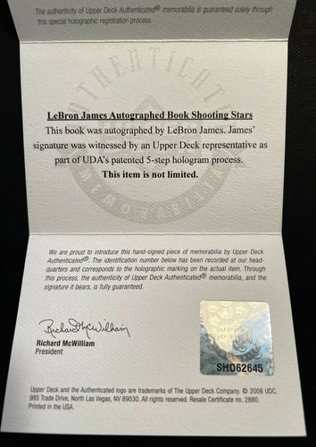 LEBRON JAMES SIGNED AUTOGRAPH 2009 SHOOTING STARS BOOK LA LAKERS UPPER DECK COA - Picture 3 of 7