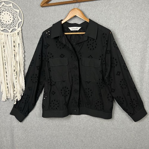 TS Taking Shape Virtuelle Top 12 Black Broderie Cotton Button Up Shirt Blouse
