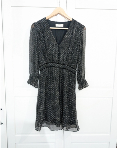 Ba&sh Chiffon Kleid Gr. 0 | FR 34 Seide 100% schwarz gepunktet silk dress Soie - Bild 2 von 8
