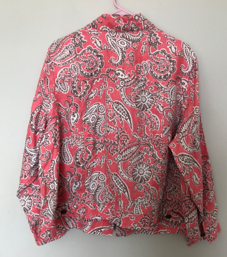 Carole Little Paisley Linen Jacket Plus Size 3X Pink Floral Beige Denim Whimsy - Picture 3 of 3