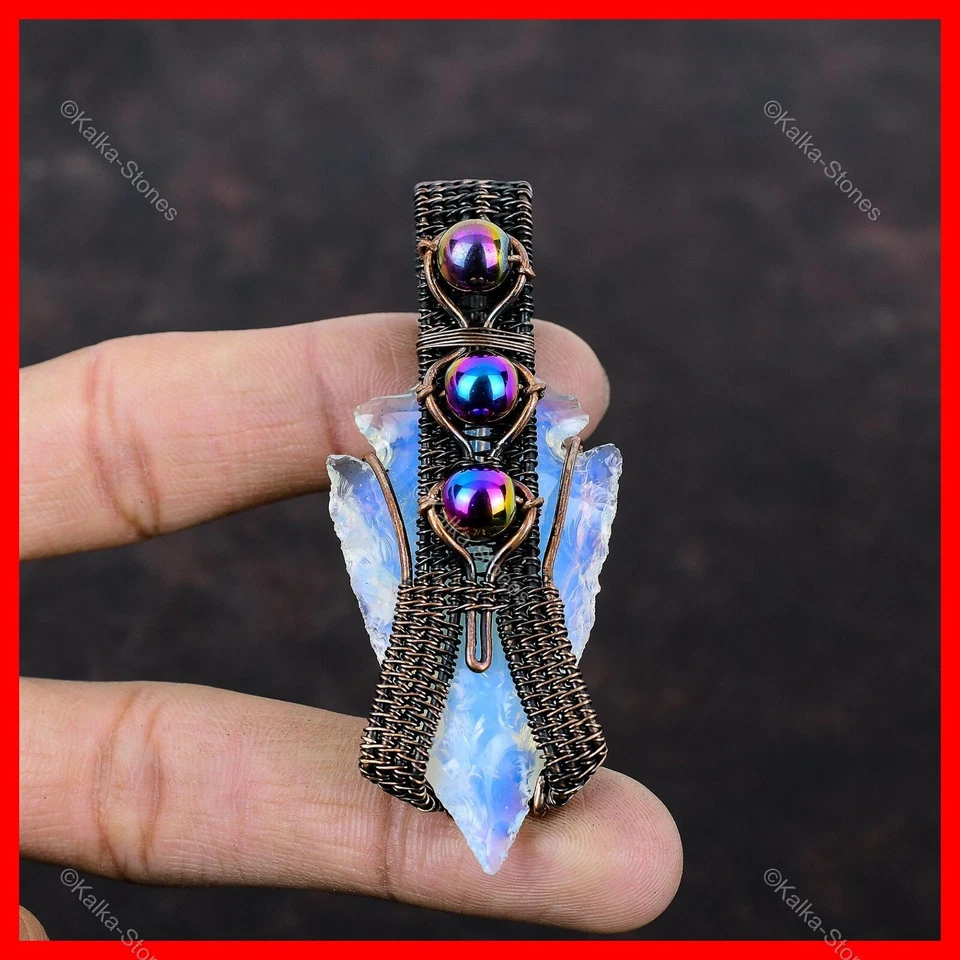 Медный молочный опал необработанный камень титановые бусины этническая проволока обернутая подвеска ювелирные изделия - Изображение 3 из 4