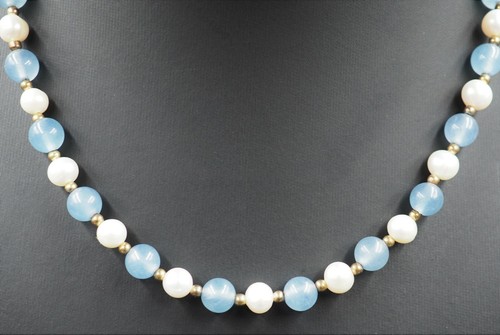 Freshwater Pearl & Dyed Blue Jadeite Necklace - 第 1/9 張圖片
