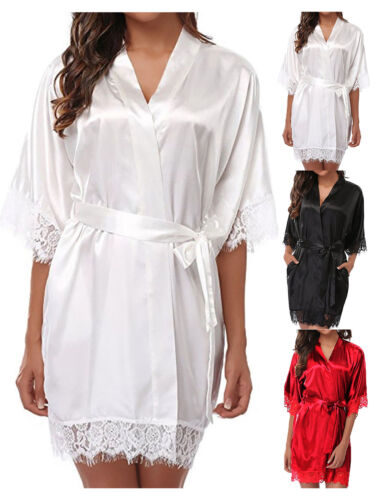 Sexy Lingeries Womens Satin Silk Pajamas Sleepwear Robes Nightdress Kimono Fancy - Picture 15 of 22