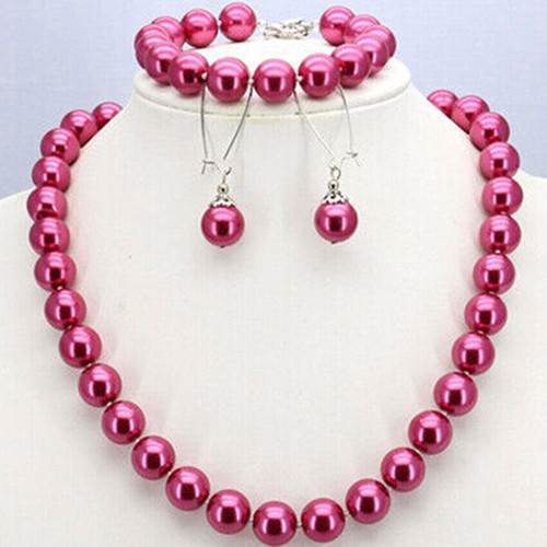 12mm South Sea Shell Pearl Round Beaded Necklace 18"+Bracelet 7.5"+ Earrings Set - Picture 14 of 21