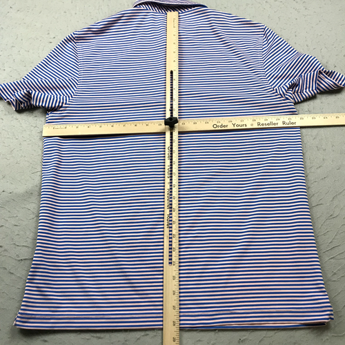 Vineyard Vines Polo Shirt Mens Medium Pink Blue Stretch Striped Performance Golf - 第 7/9 張圖片
