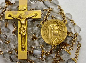 Carmelite-Clear-Crystal-HUBBARD-12K-Goldfill-Scapular-Medal-Catholic-Rosary