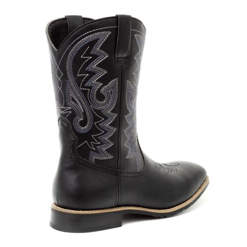 Botas vaqueras negras para hombre Western bordadas punta cuadrada - Imagen 3 de 10