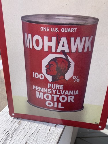 VINTAGE GAS STATION GARAGE DRAIN & REFILL W/ MOHAWK MOTOR OIL METAL SIGN (SH) - Picture 2 of 4