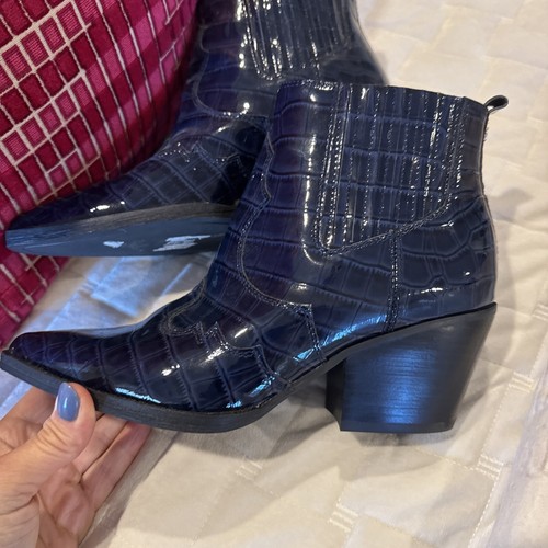 NWOT Sam Edelman Winona Booties Blue Patent Leather WesternAnkle Boot Sz 6 - Picture 15 of 17