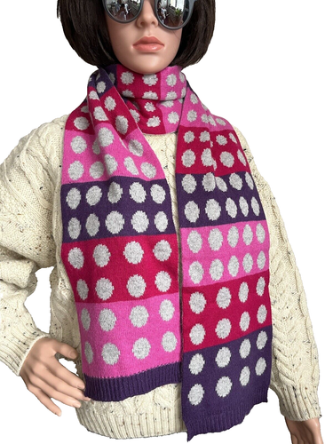 PHASE EIGHT Polka Dot Wool Blend Scarf Gray Pink Purple Color Block Reversible - Picture 3 of 8
