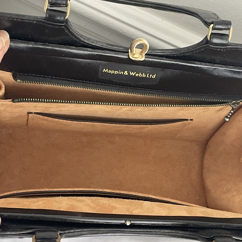 Mappin & Webb Ltd vintage BLACK LEATHER handbag WITH SUEDE INTERIOR - USED VGC!! - Picture 11 of 21