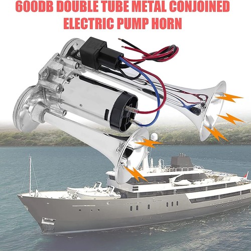 600DB Dual Trumpets Super Loud Car Electric Air Horn Truck Boat Train Speaker US - Foto 5 di 11