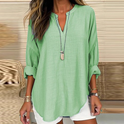Plus Size Women V Neck Tunic Tops Ladies Solid Long Sleeve Casual T-Shirt Blouse - Picture 11 of 17