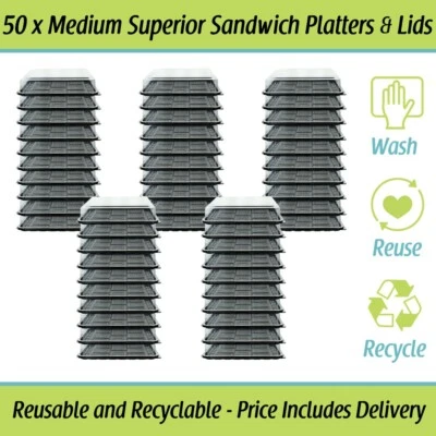 DELISUPPLIES Medium Sandwich Platters Catering Cake Buffet Party Platter 50 x Trays with Lids