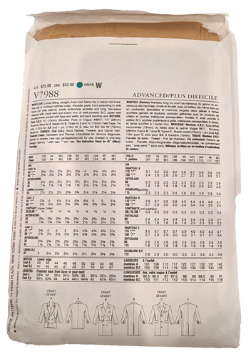 Abrigo para hombre F-13 Vintage 2004 patrón Vogue V7988 talla 38-40-42 sin cortar 2 longitudes - Imagen 3 de 6